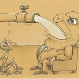 Fat Man Drinking From Pipe